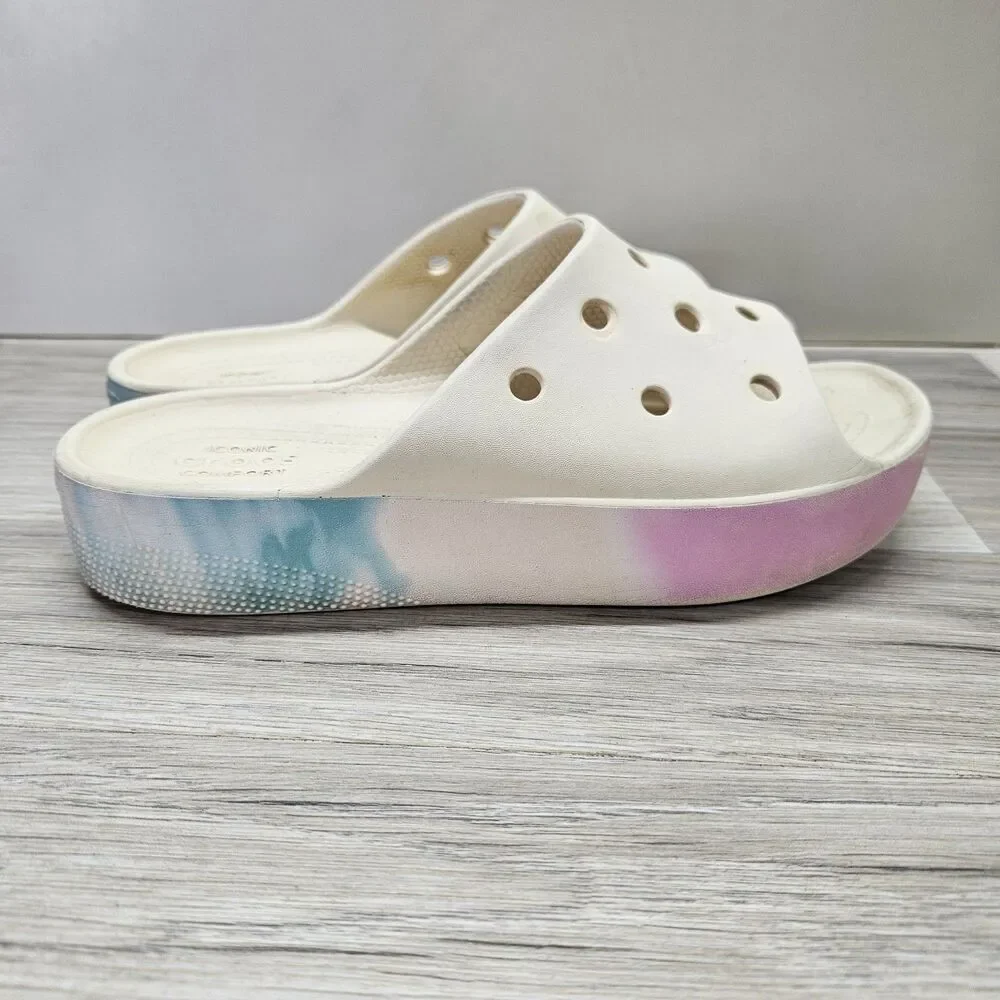 Crocs Classic Platform Sandal White Ombre Girls Womens Size 5 Pink Blue Casual
